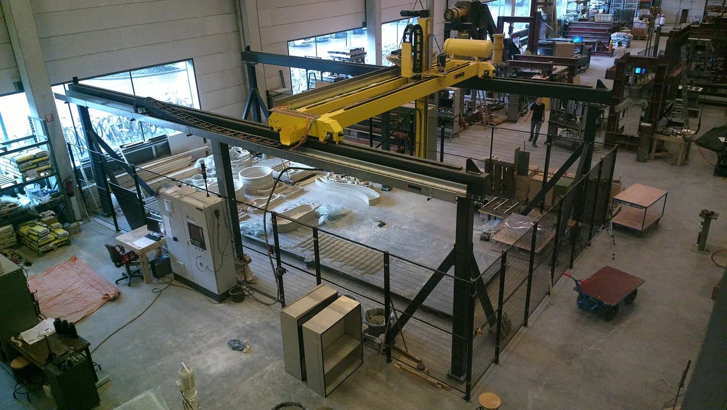 Gantry printer used for concrete-printing research in the academic environment of TU Eindhoven.