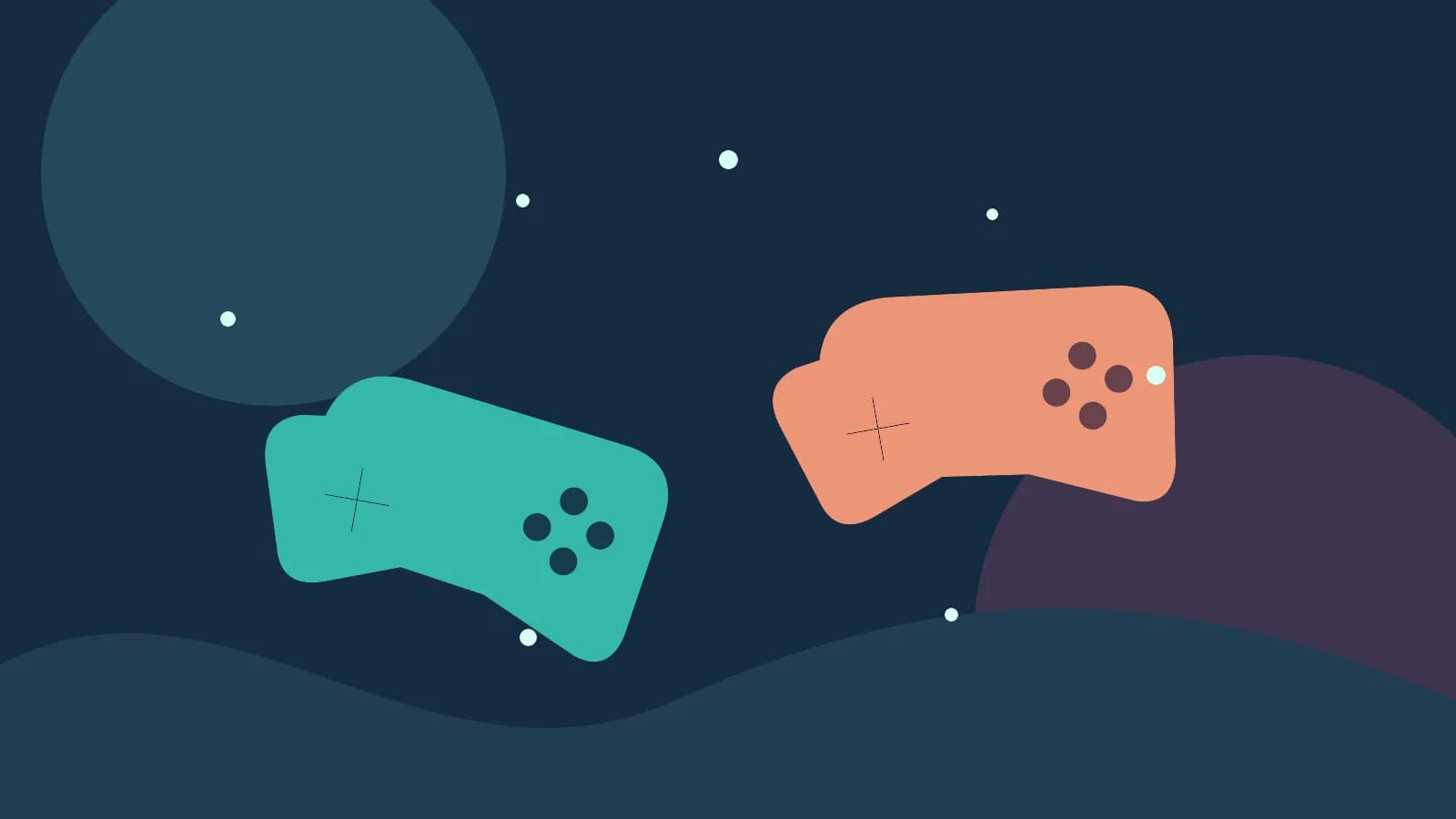 Original TopicWeek illustration of two abstract game controllers connected by a dotted path, representing cooperative play.