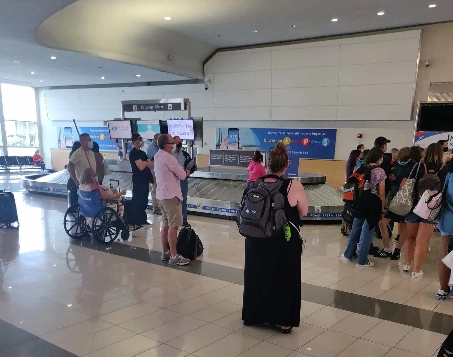 Baggage claim area at Ronald Reagan Washington National Airport, illustrating a real airport process.