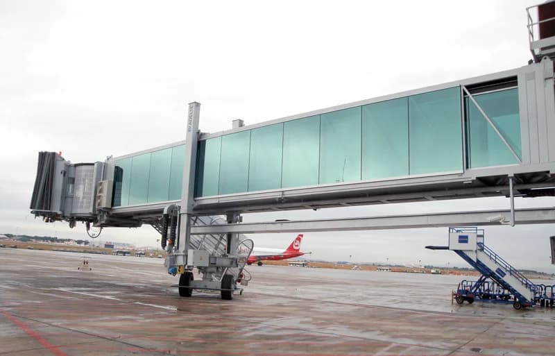 Passenger boarding bridge at Valencia Airport, shown as an example of airport infrastructure.